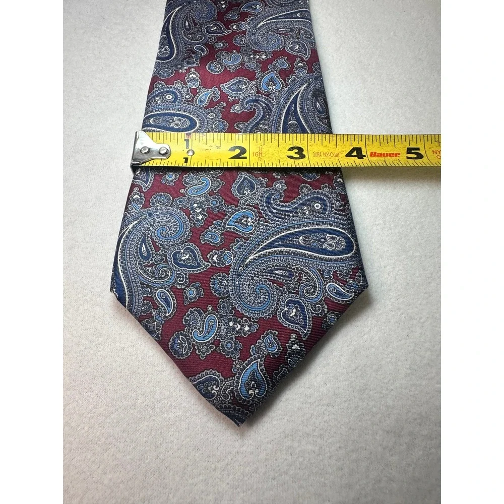 Bert‎ Pulitzer Mens Silk Paisley Tie Burgundy Blue Silver Made in USA Classic